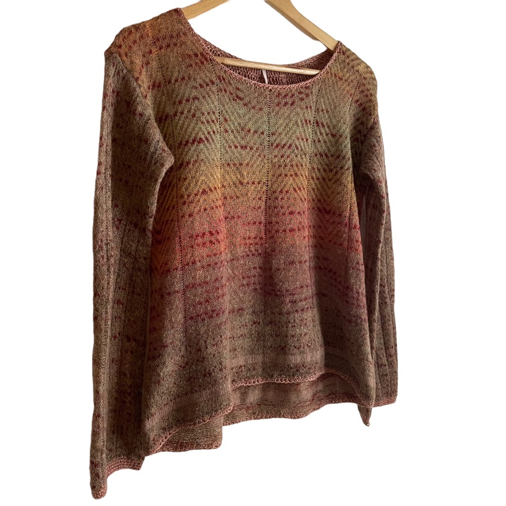 Free People Crochet Back Rust Colored Patterned Mohair Blend Pullover Sweater - Picture 3 of 7